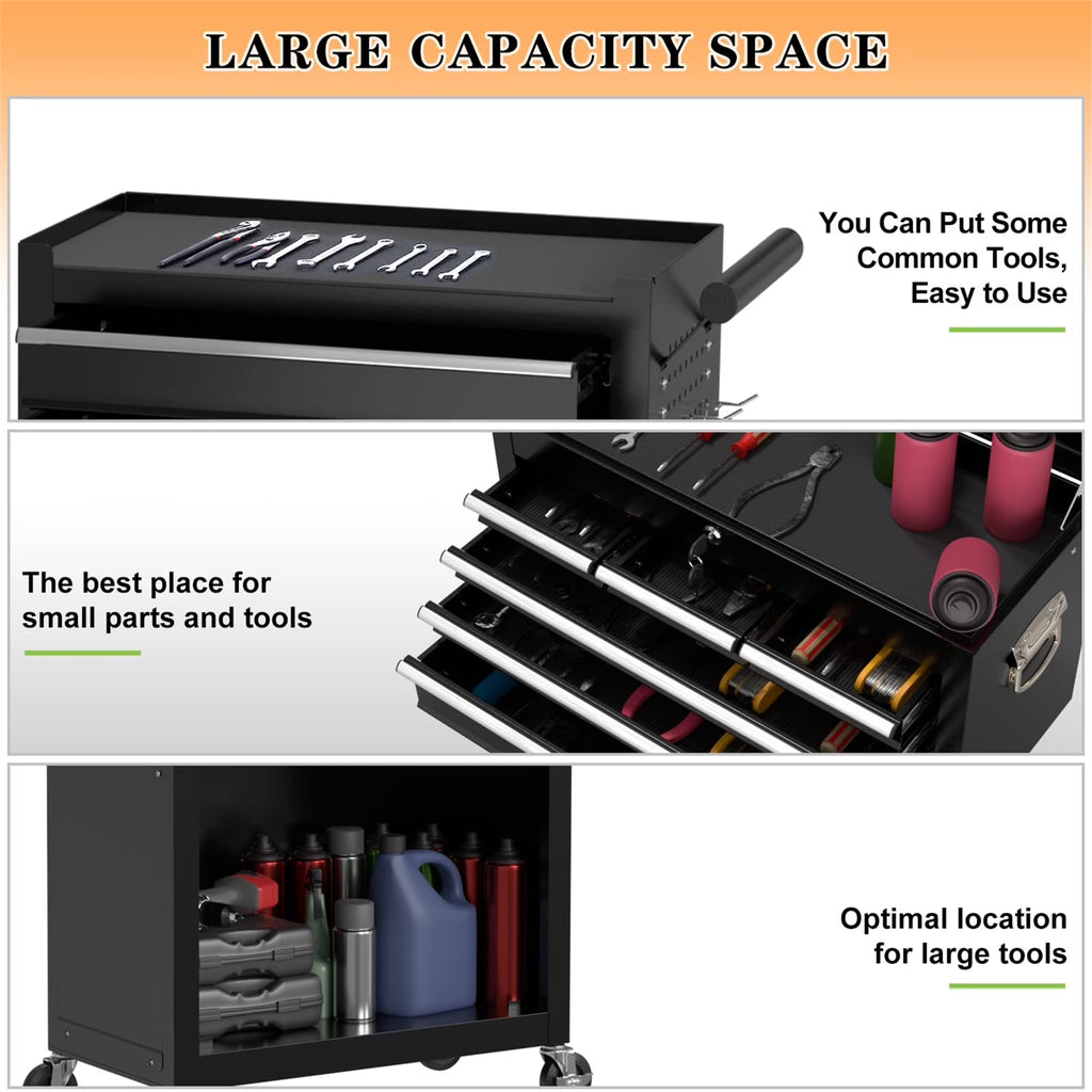 Tool Box, 2 in 1 Steel Rolling Tool Chest & Cabinet on Wheels for Garage, 8-Drawer, Black