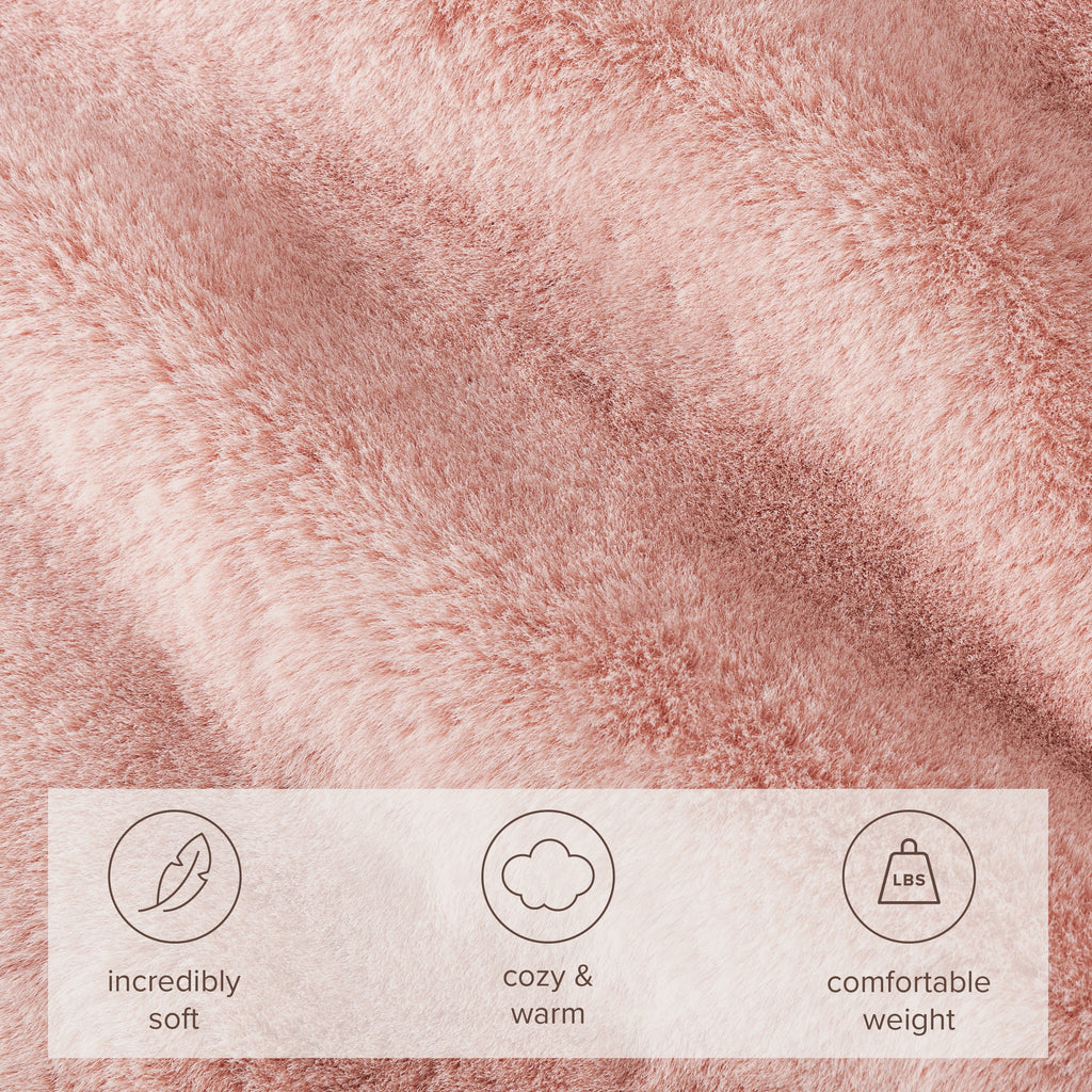 Faux Fur Blanket - 60" X 80" - Ultra Soft Fleece - Oversized, Blush