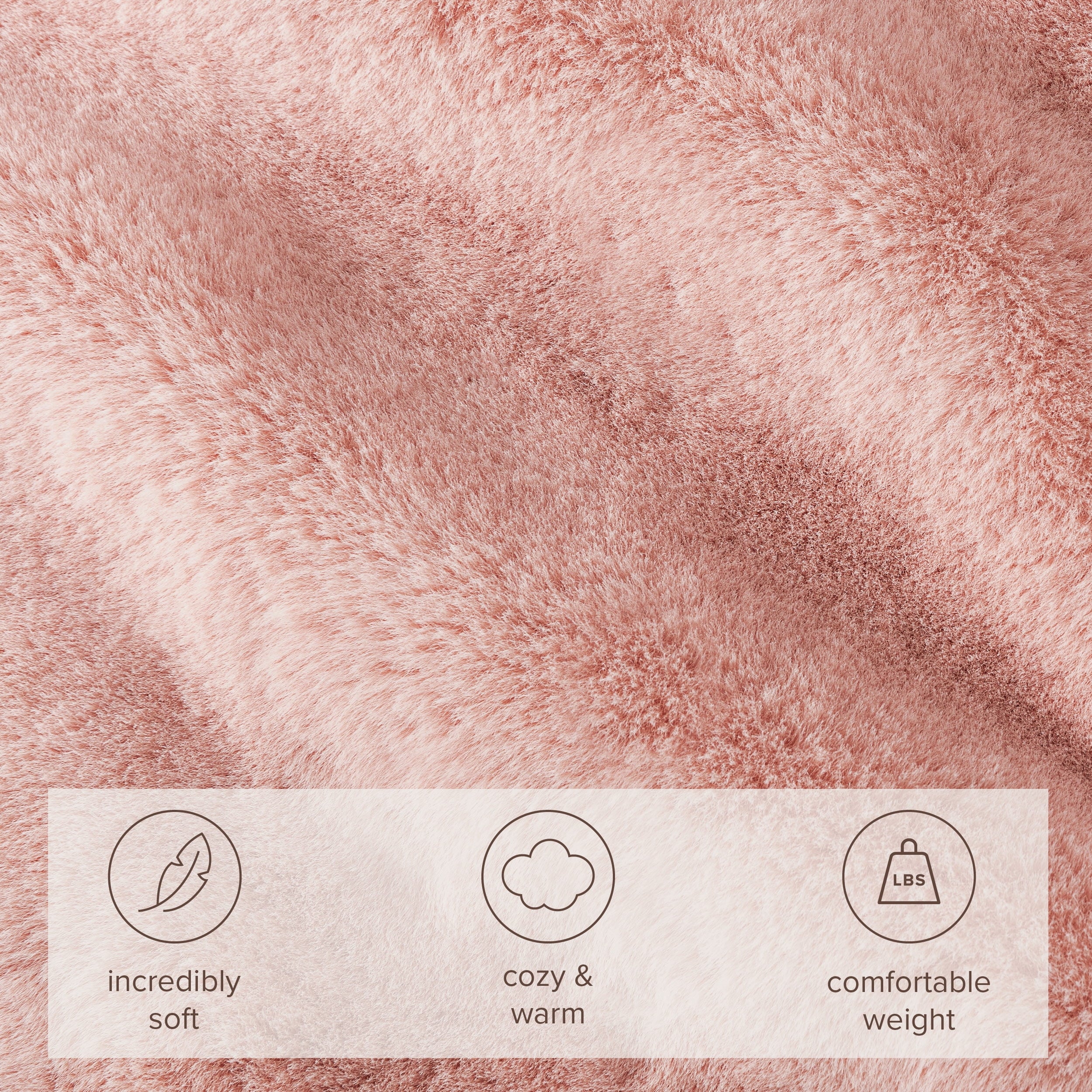 Faux Fur Blanket - 60" X 80" - Ultra Soft Fleece - Oversized, Blush