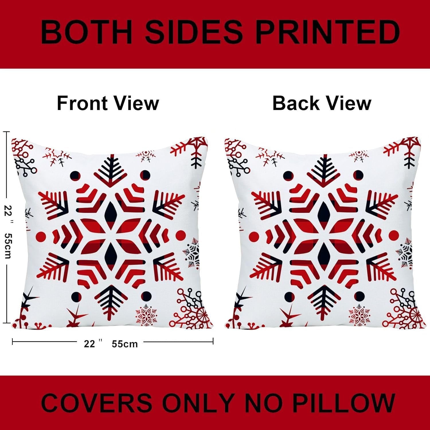 Set of 4 Happy Winter Snowflake Merry Christmas Tree Red Castle Deer with Snowman Velvet Throw Pillow Case Cushion Cover Decorative for Sofa Living Room Square 22X22 Inches