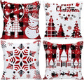 Set of 4 Happy Winter Snowflake Merry Christmas Tree Red Castle Deer with Snowman Velvet Throw Pillow Case Cushion Cover Decorative for Sofa Living Room Square 22X22 Inches