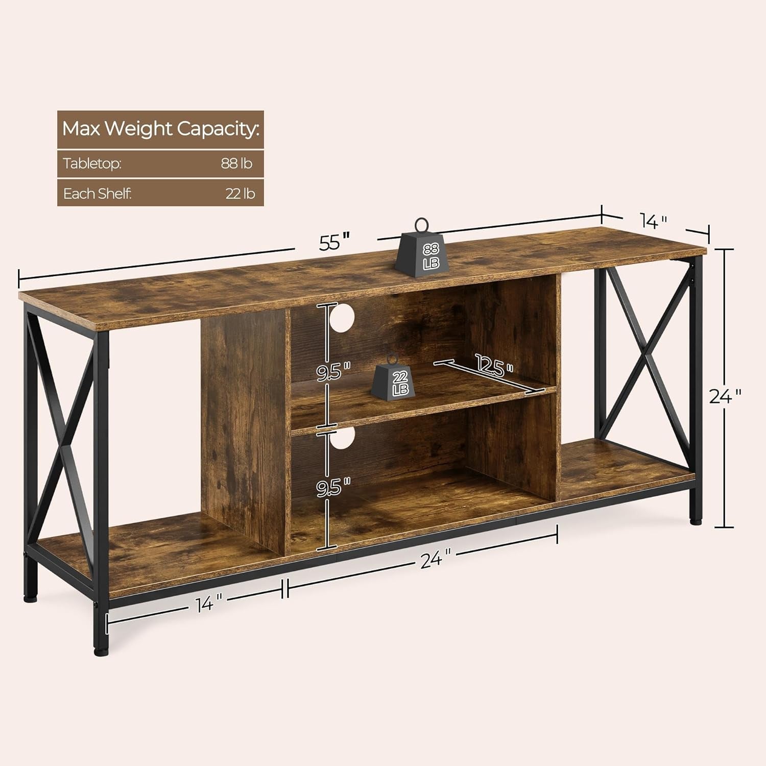 TV Stand for Tvs up to 65 Inches, Console Table with Shelves, Farmhouse Media Entertainment Center for Living Room, Rustic Brown