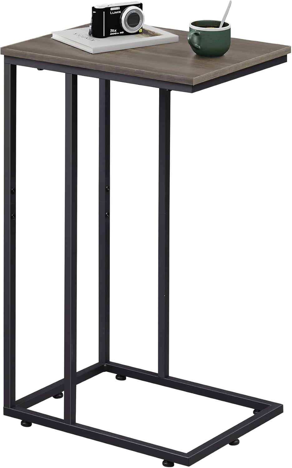 Small Side Table, C Shaped End Table for Couch, Sofa and Bed, Tv Tray Table That Slides under for Living Room, Bedroom, Bedside, Gray and Black