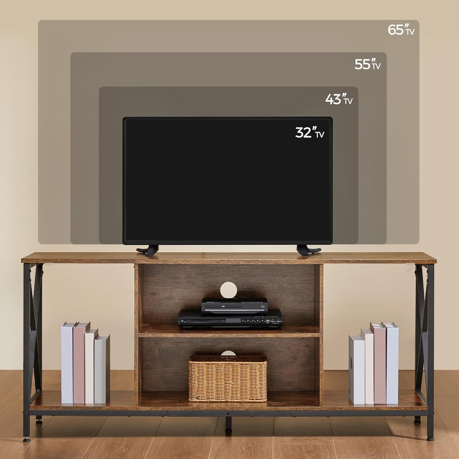 TV Stand for Tvs up to 65 Inches, Console Table with Shelves, Farmhouse Media Entertainment Center for Living Room, Rustic Brown