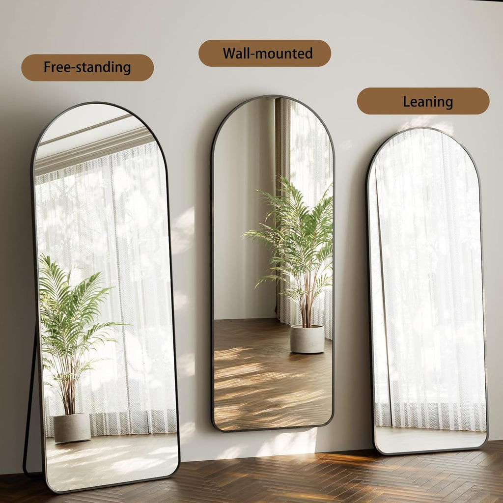 Arched Full Length Floor Mirror with Thin Metal Frame