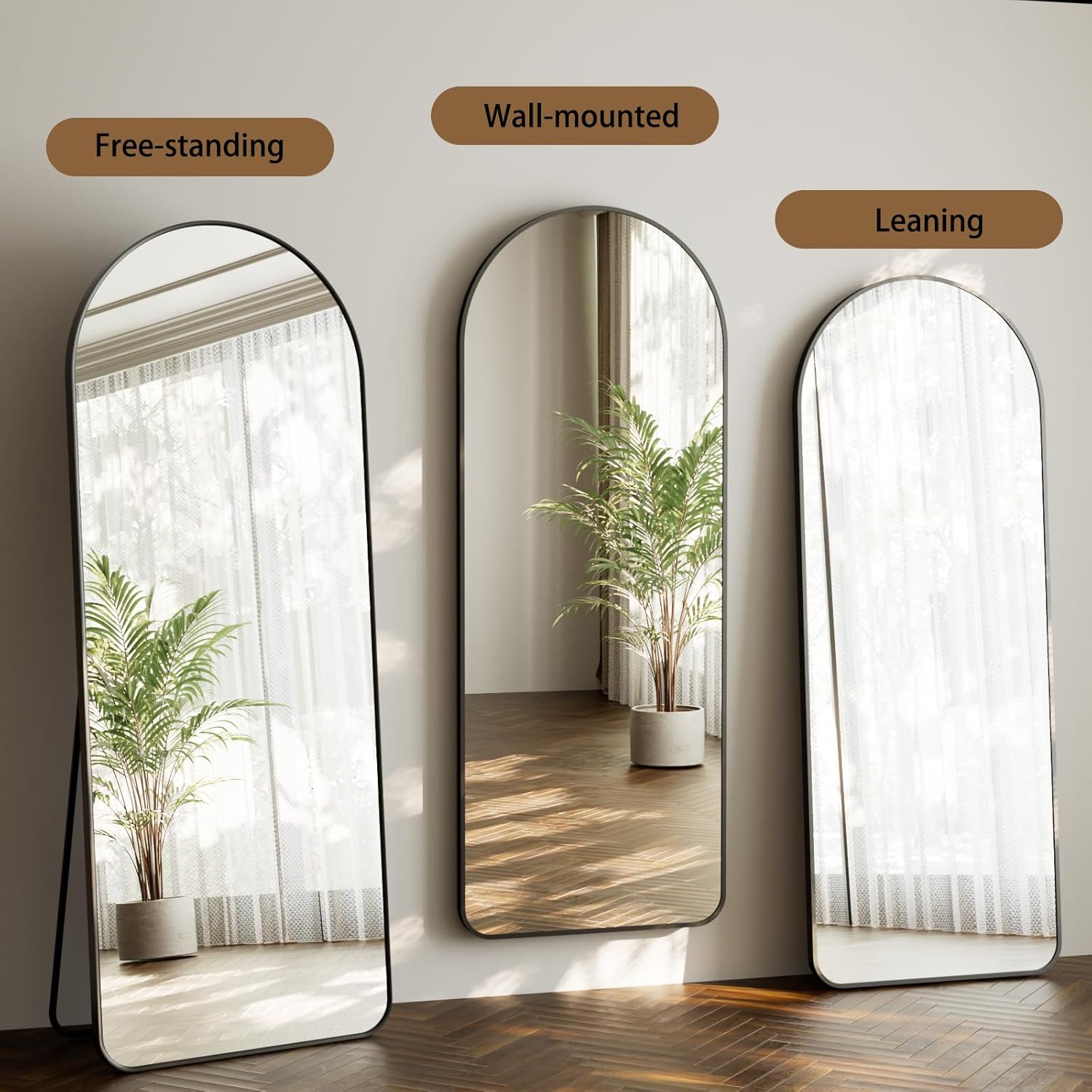 Arched Full Length Floor Mirror with Thin Metal Frame