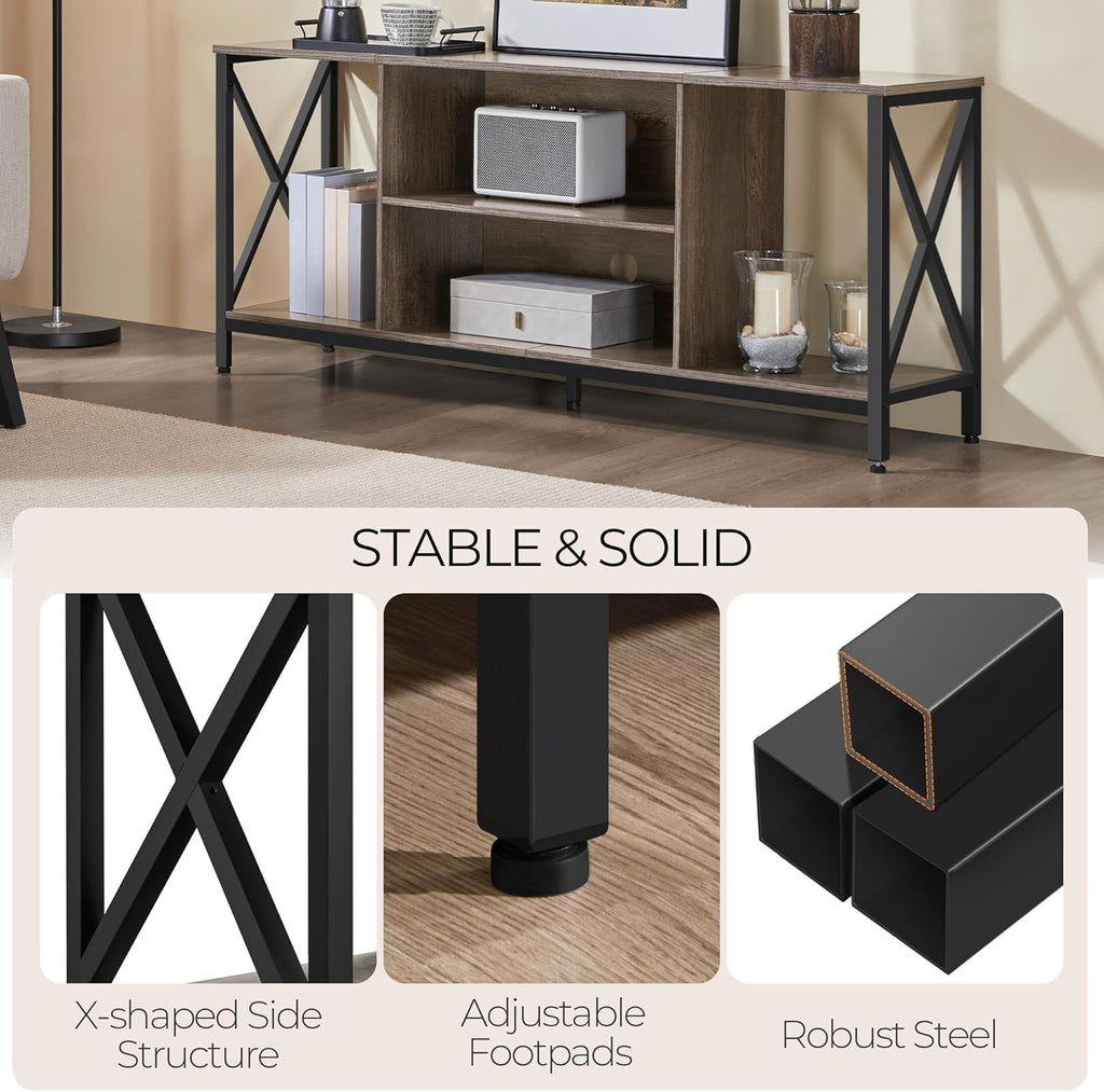 TV Stand for Tvs up to 65 Inches, Console Table with Shelves, Farmhouse Media Entertainment Center for Living Room, Rustic Brown