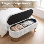 Velvet Oval Storage Bench with Gold Metal Legs
