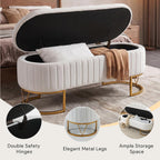 Velvet Oval Storage Bench with Gold Metal Legs