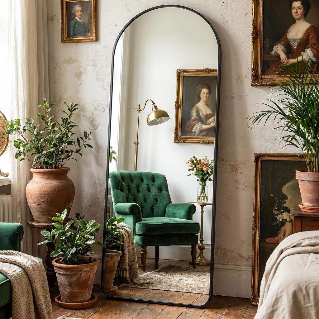 Arched Full Length Floor Mirror with Thin Metal Frame