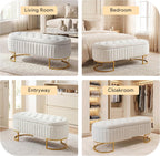 Velvet Oval Storage Bench with Gold Metal Legs