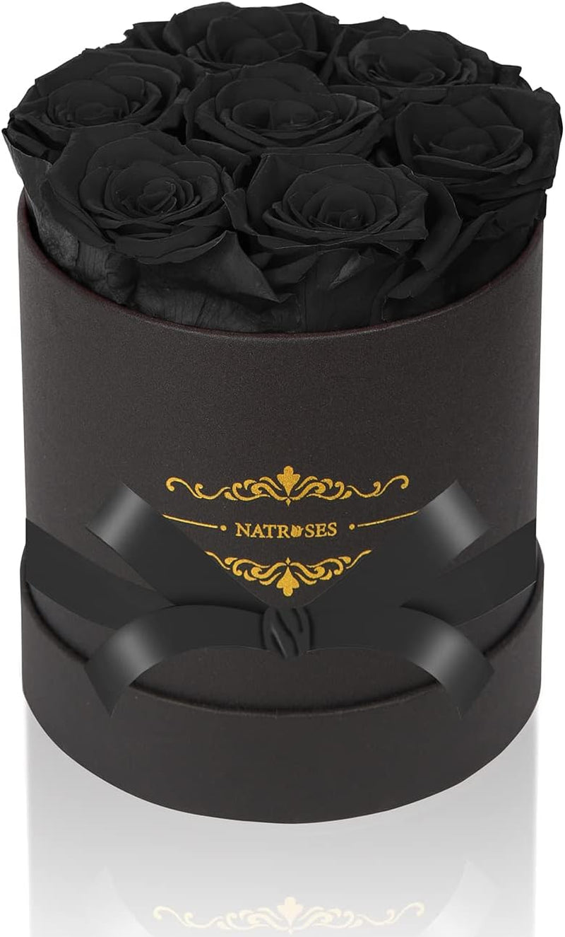7 Piece Preserved Roses in a Box, Preserved Flowers for Birthday, Flower Gifts for Mothers Day (Black)