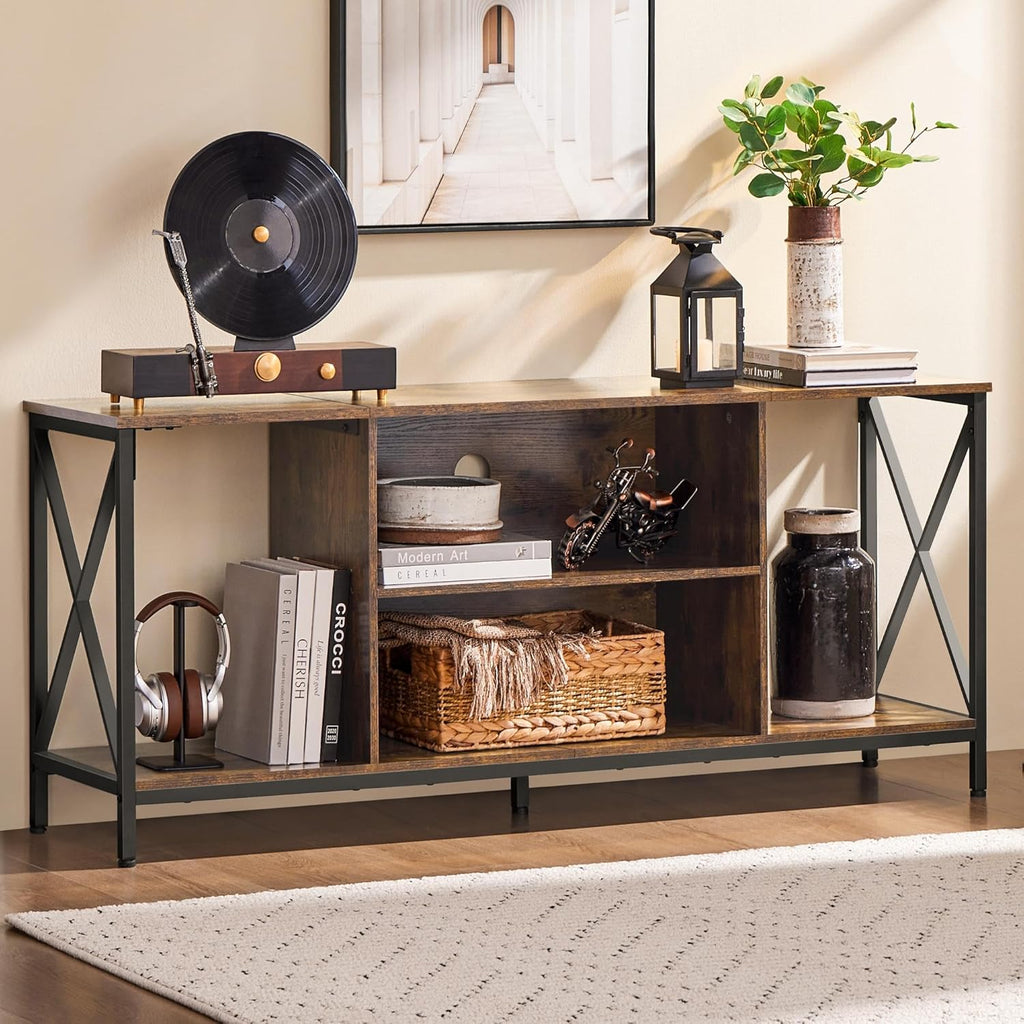 TV Stand for Tvs up to 65 Inches, Console Table with Shelves, Farmhouse Media Entertainment Center for Living Room, Rustic Brown