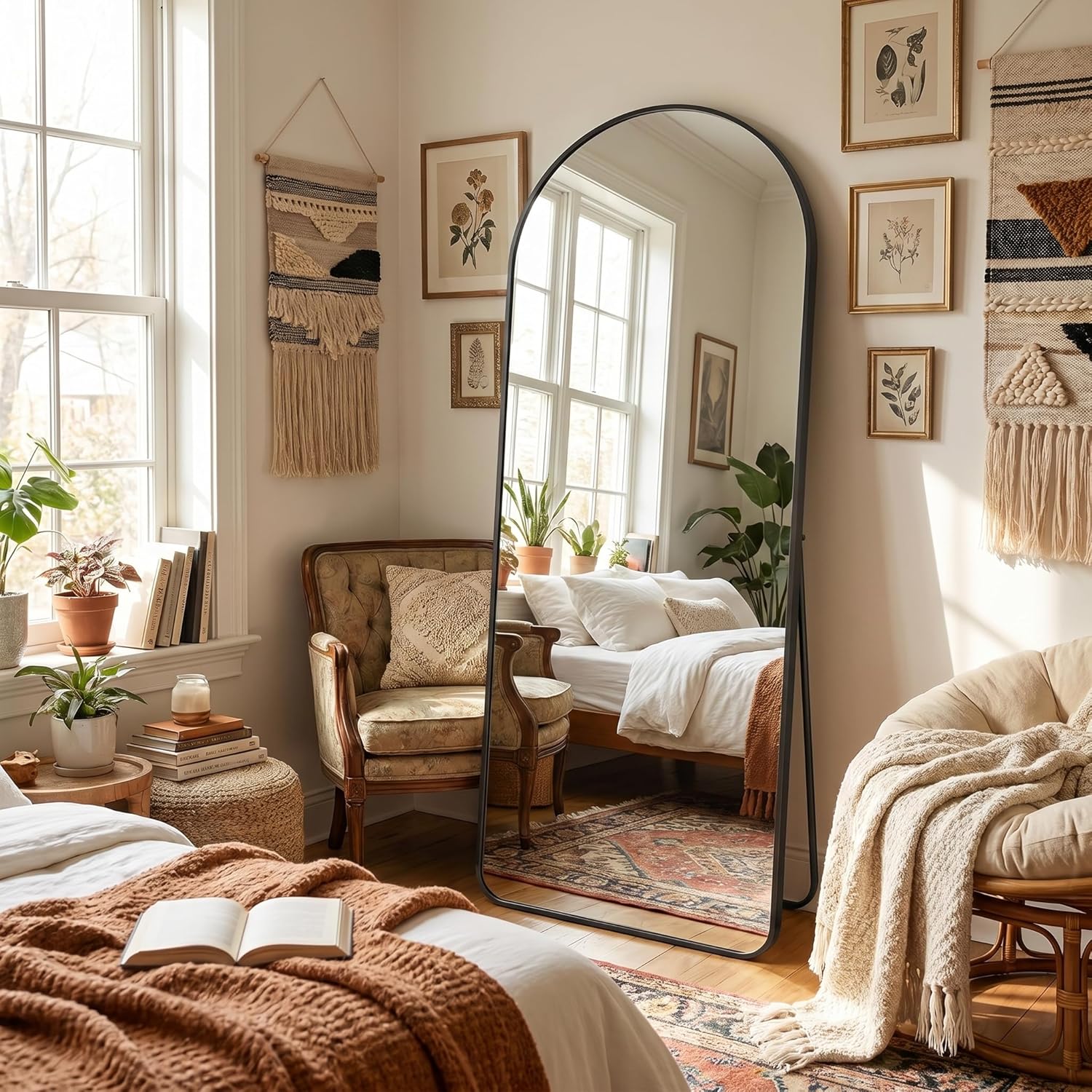 Arched Full Length Floor Mirror with Thin Metal Frame