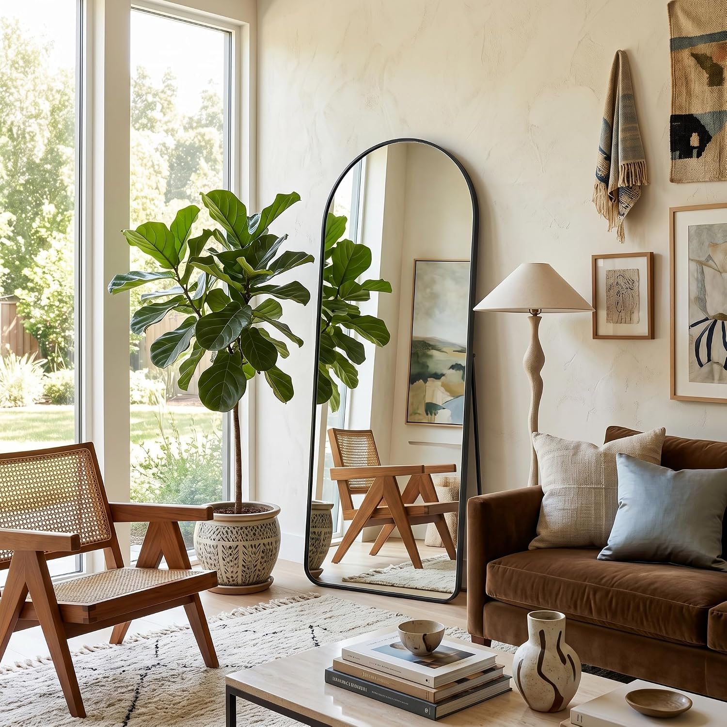 Arched Full Length Floor Mirror with Thin Metal Frame
