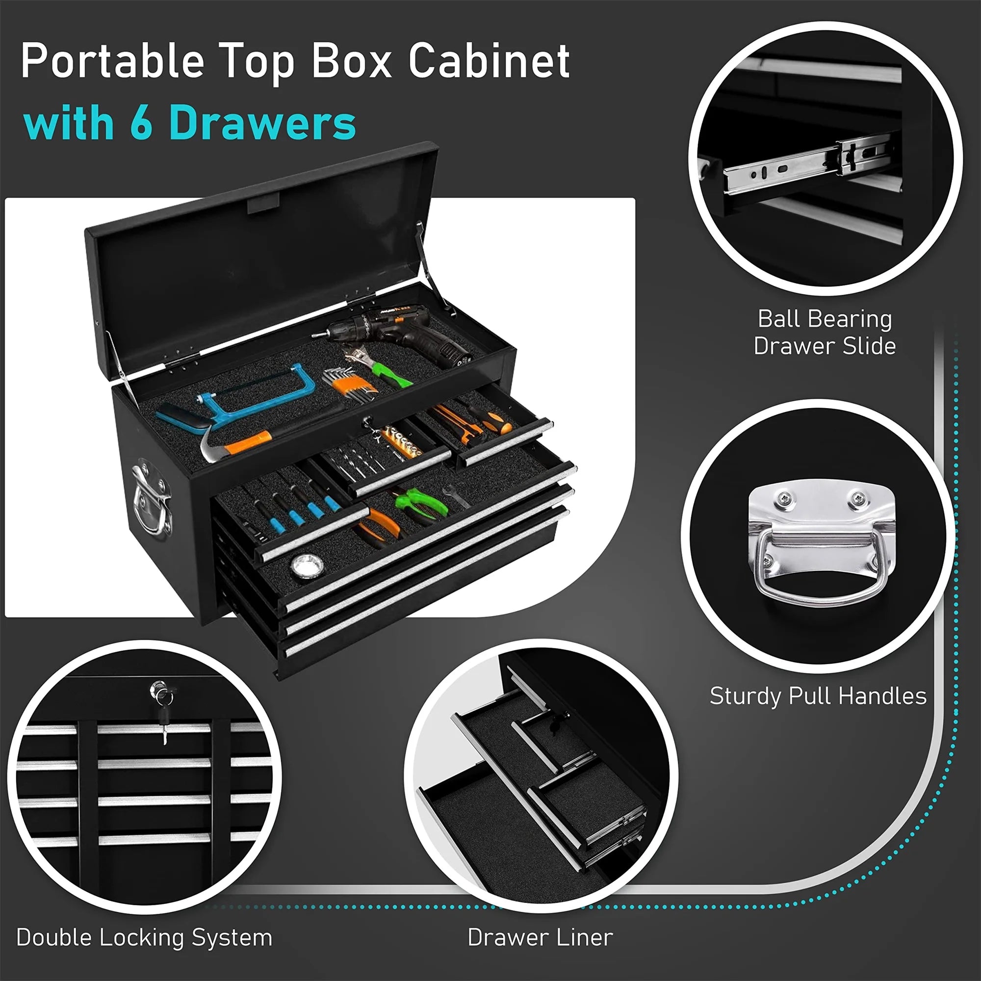 Tool Box, 2 in 1 Steel Rolling Tool Chest & Cabinet on Wheels for Garage, 8-Drawer, Black