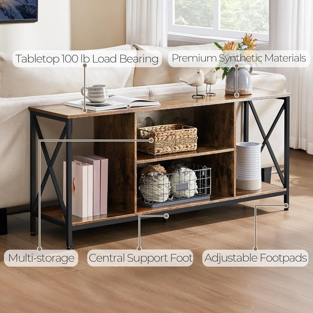 TV Stand for Tvs up to 65 Inches, Console Table with Shelves, Farmhouse Media Entertainment Center for Living Room, Rustic Brown