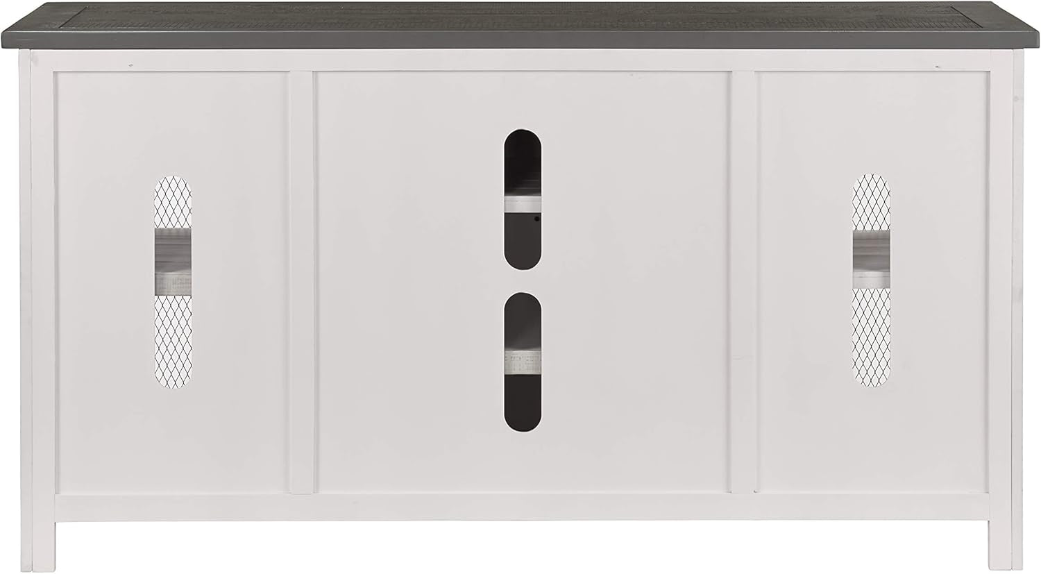 Martin Svensson Home 65" Solid Pine Wood Entertainment Center with Storage. Rustic TV Stand for Tvs up to 70." Sliding Doors, Adjustable Shelves & Cable Management – White and Grey Finish