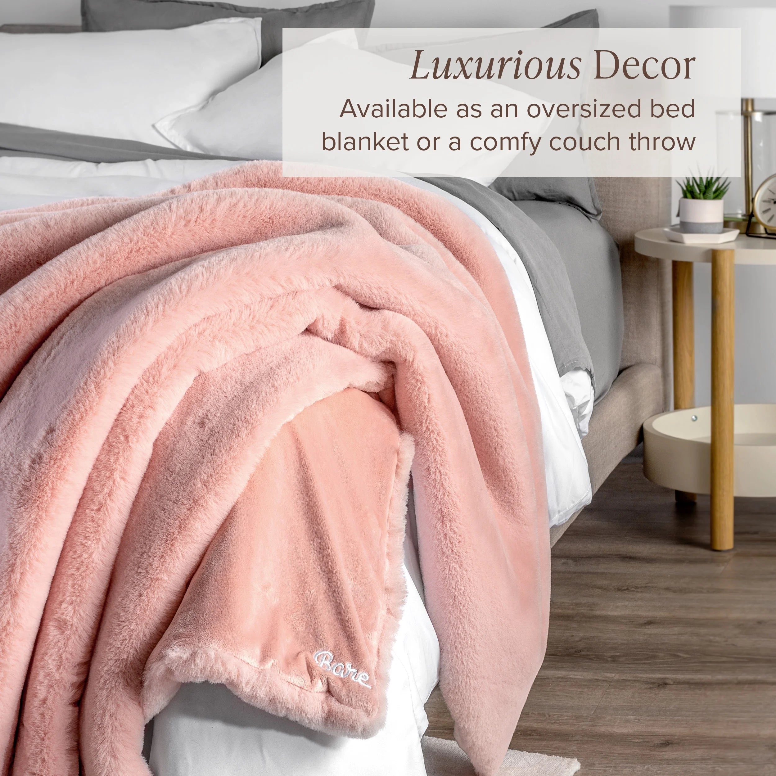 Faux Fur Blanket - 60" X 80" - Ultra Soft Fleece - Oversized, Blush
