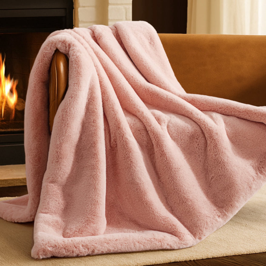 Faux Fur Blanket - 60" X 80" - Ultra Soft Fleece - Oversized, Blush