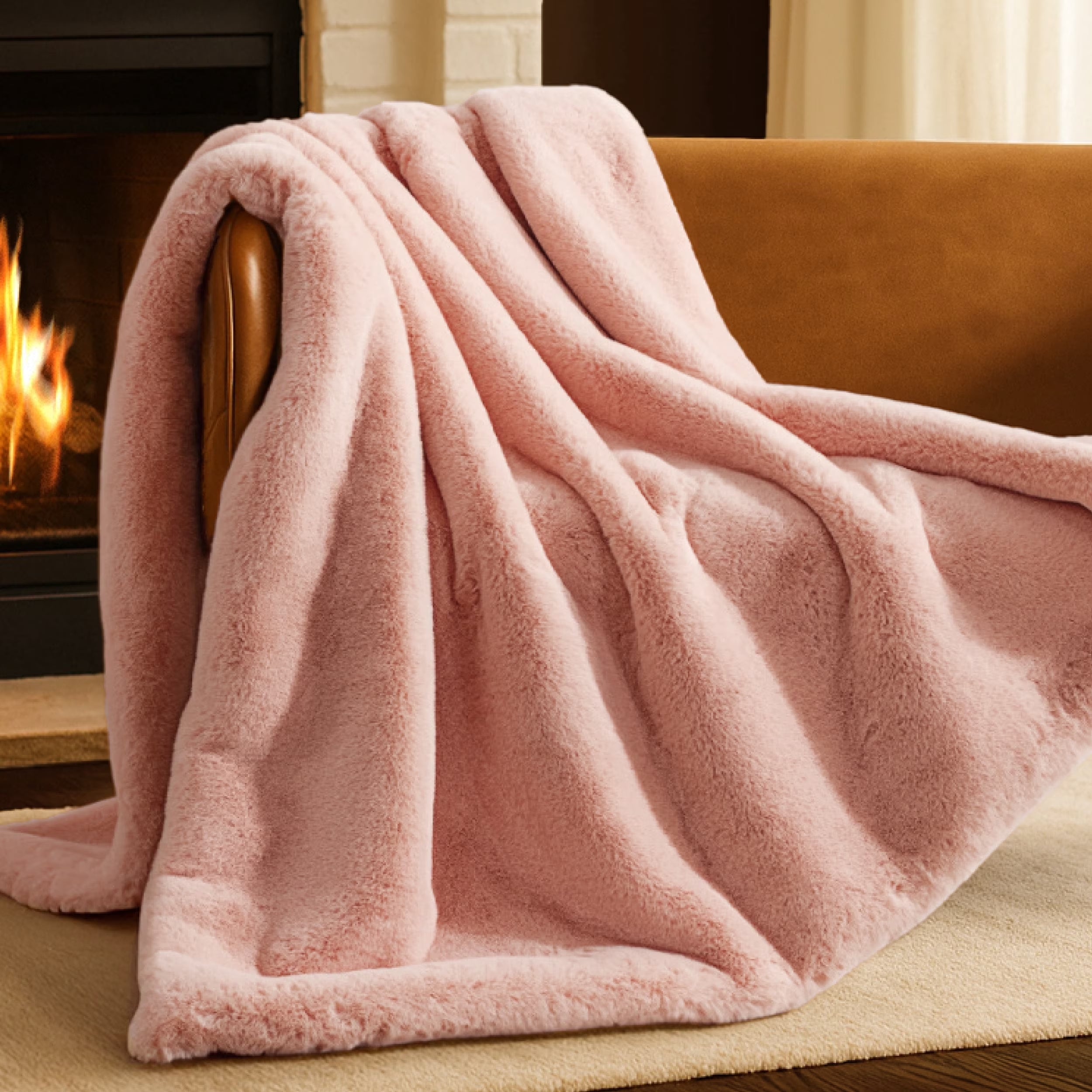 Faux Fur Blanket - 60" X 80" - Ultra Soft Fleece - Oversized, Blush